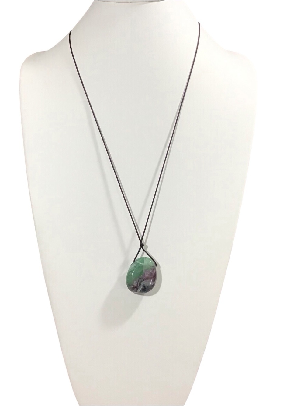 Natural Stone Pendant Necklace Black Fabric Cord Handmade Jewelry